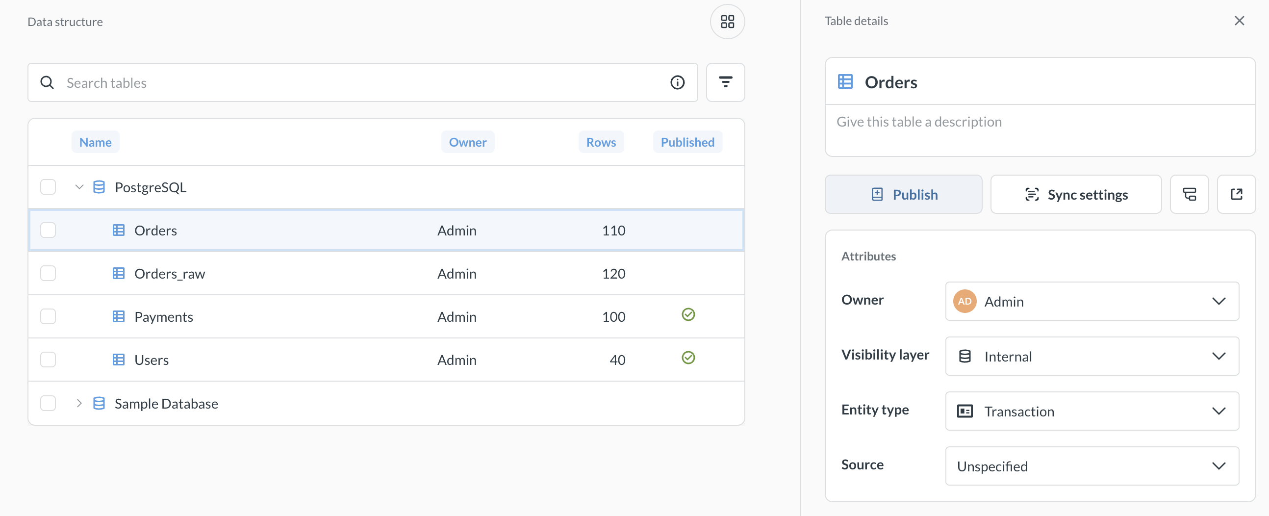 Publishing a table from Data structure