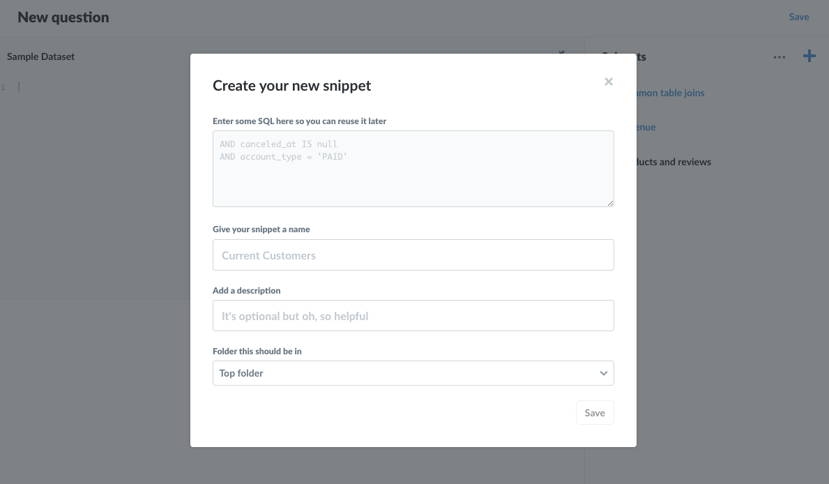 Add a snippet enterprise modal