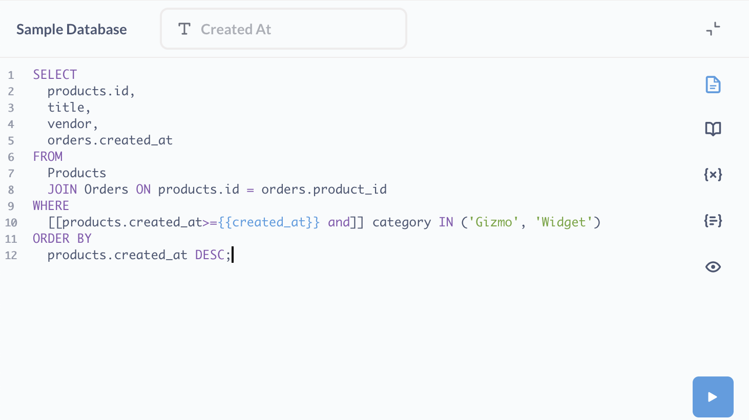 a SQL query after formatting