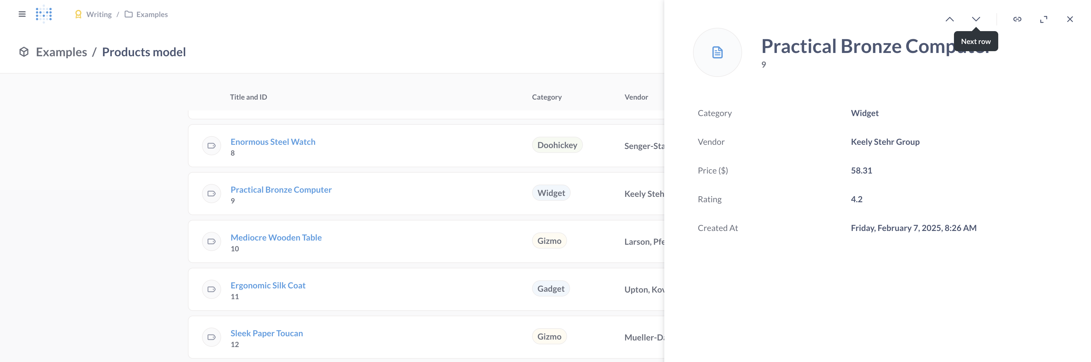 Viewing a model as a list, with a detail view