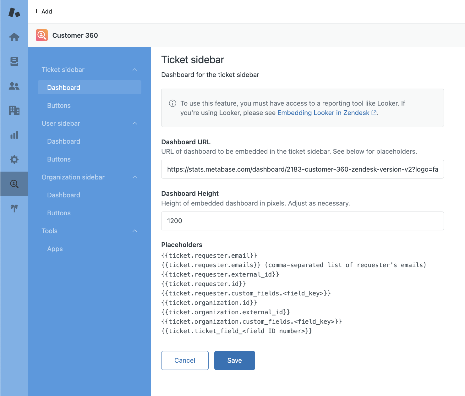 Customer 360 app settings in Zendesk