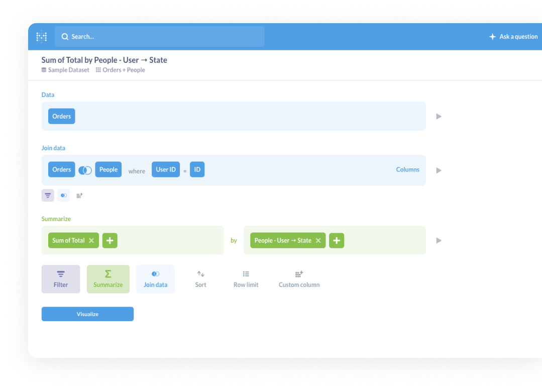 Interface of data to join and filter