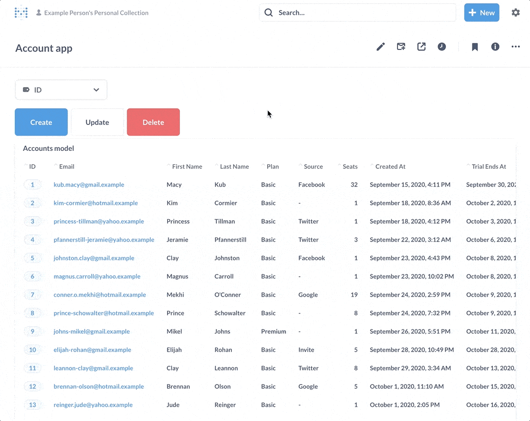 Updating a record in our basic account app.