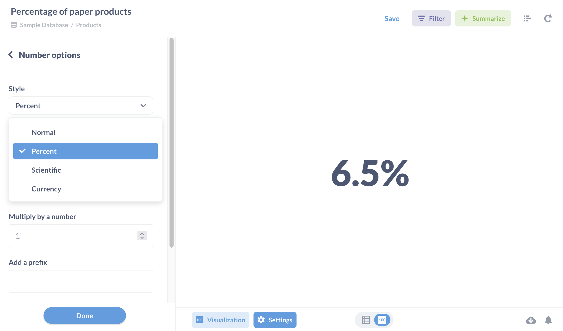 The share of paper products, formatted as a percentage.