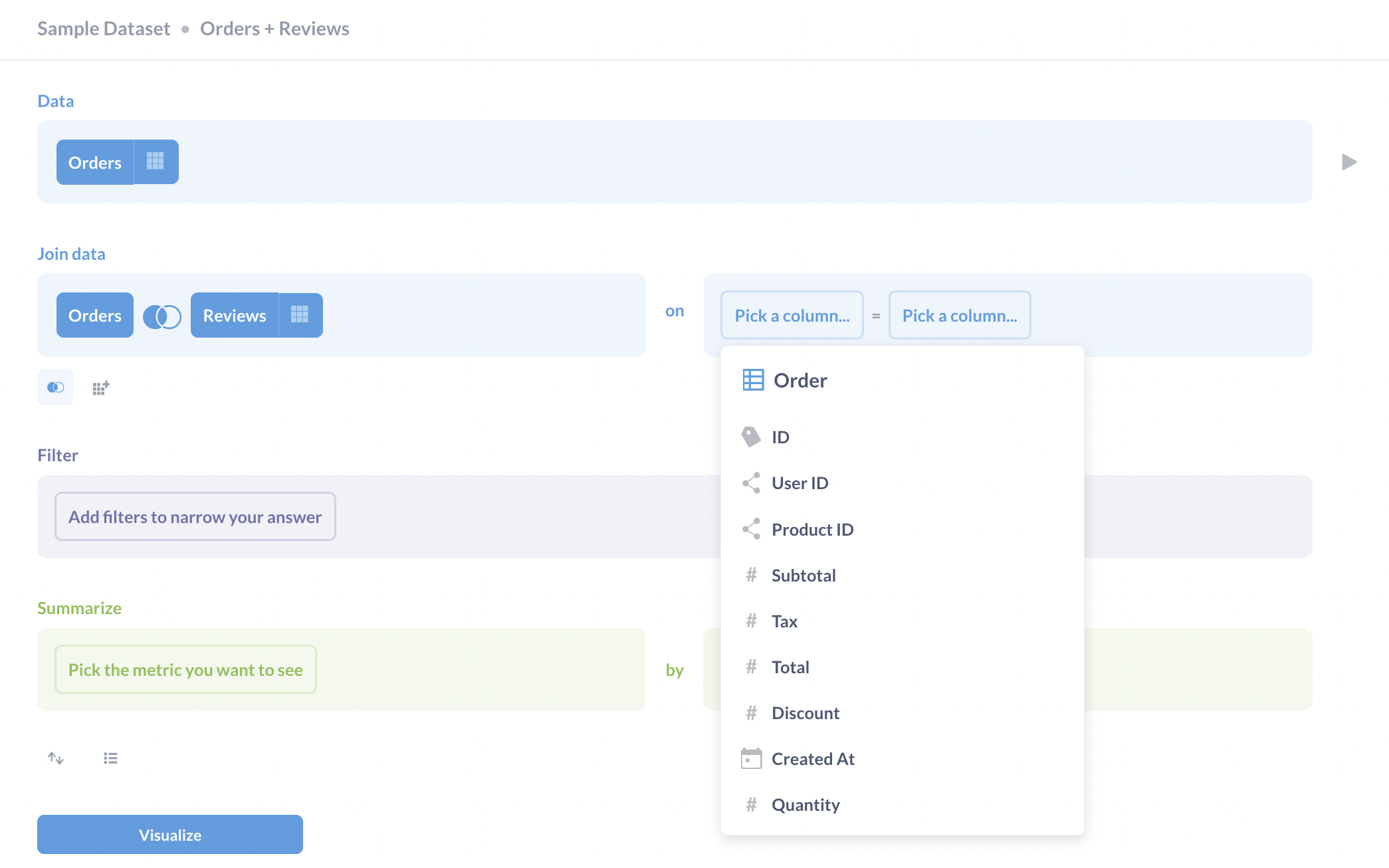 If there is no foreign key relationship, Metabase won