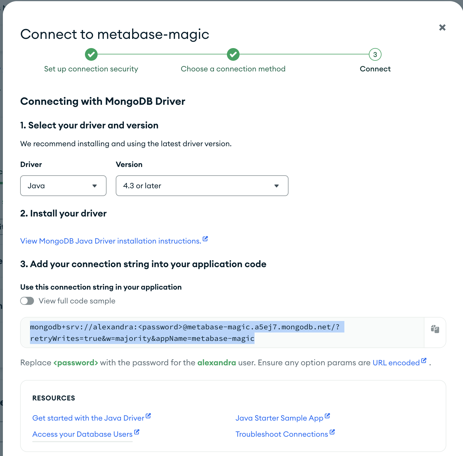 MongoDB connection string