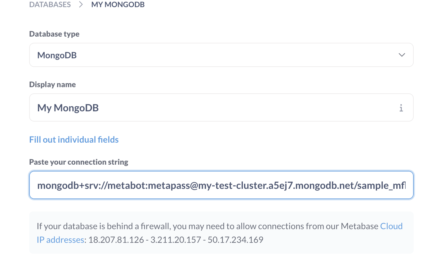 Metabase connection