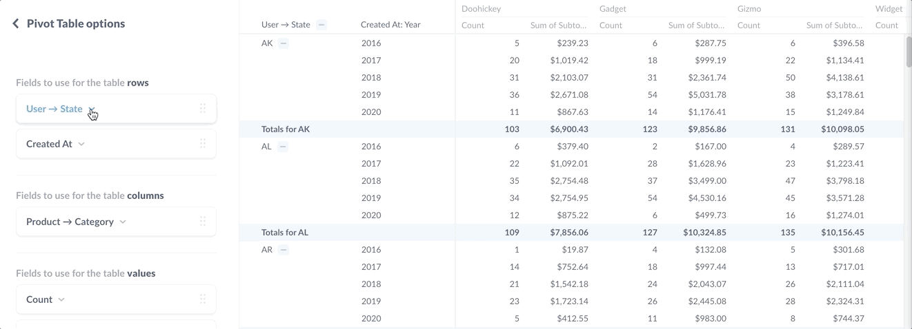 You can toggle subtotals on or off.